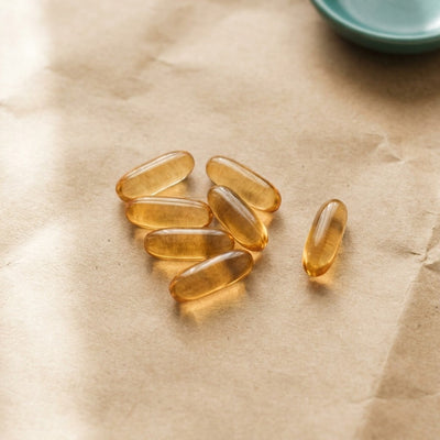 Fish oil softgels, source of omega-3 EPA and DHA